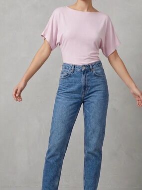 Stradivarius Light Pink Short Sleeve Boatneck Tee